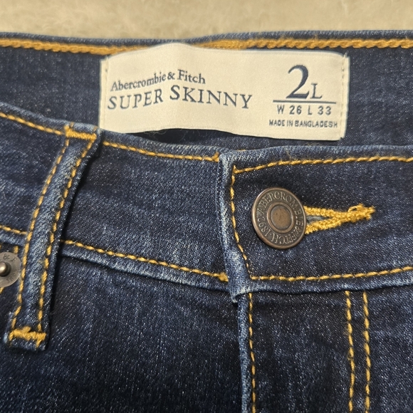 Abercrombie & Fitch Dark Blue Super Skinny Jeans Womens Sz 2L (26x32) Bohemian - Picture 6 of 11